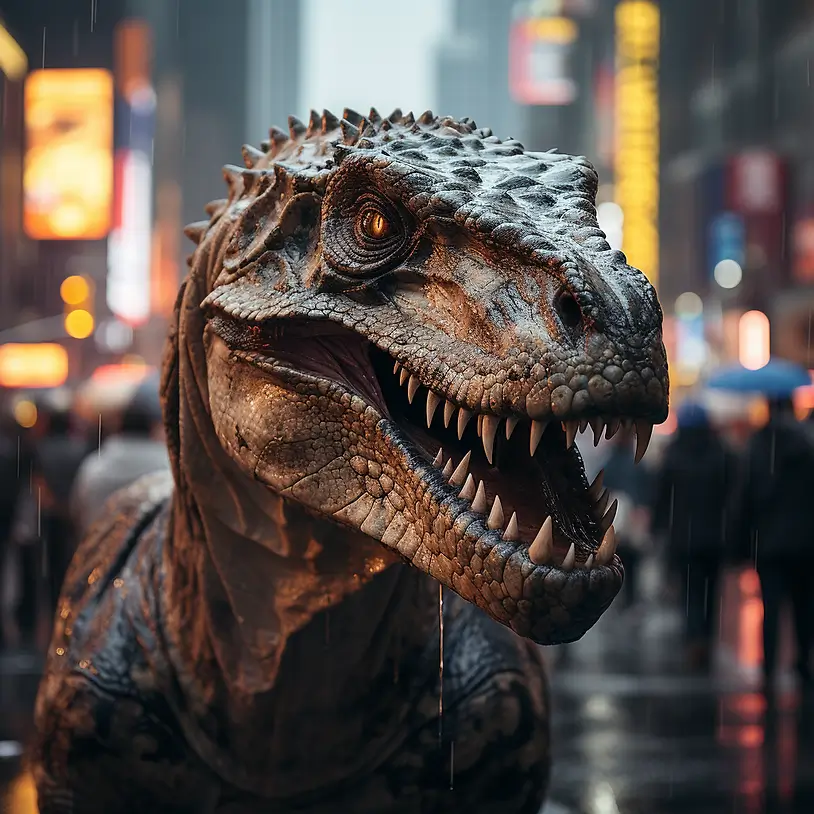 A dinosaur walks the streets of Manhattan –v 5.2 –s 750