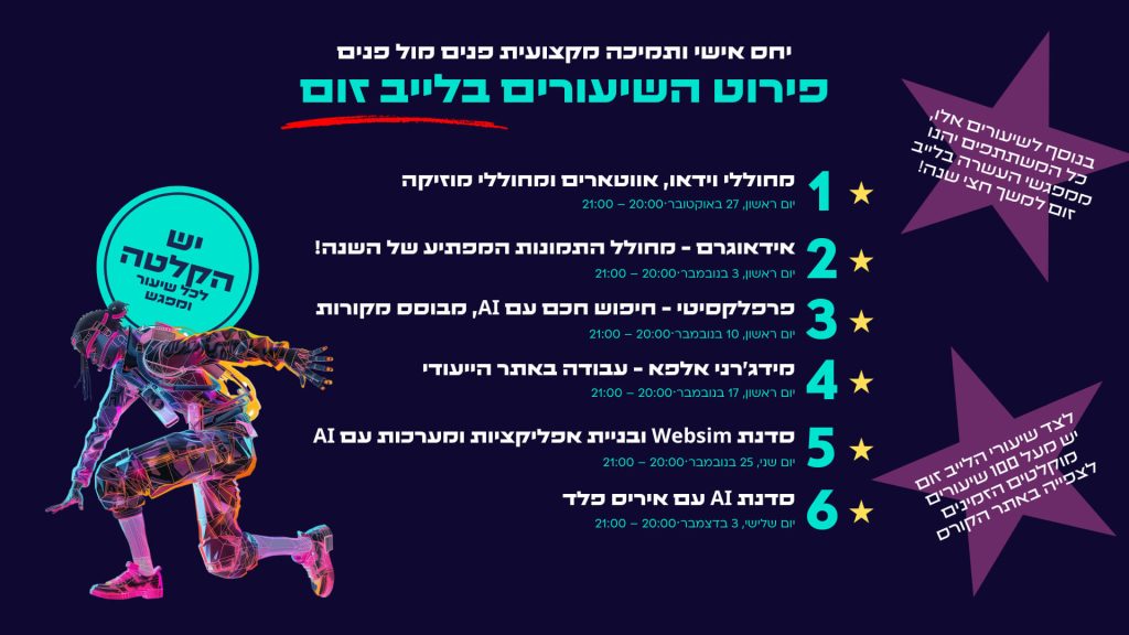 פירוט תאריכי השיעורים בלייב זום