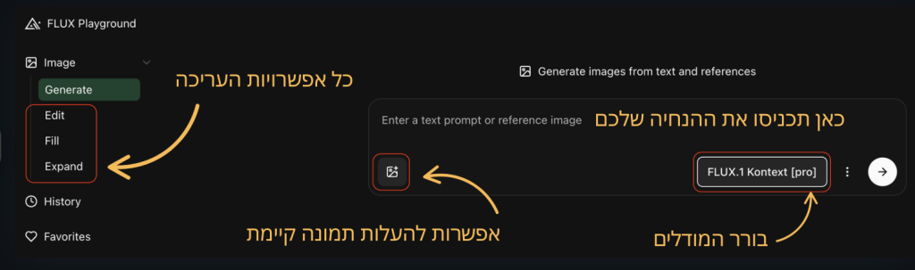 ממשק המשתמש של FLUX Playground