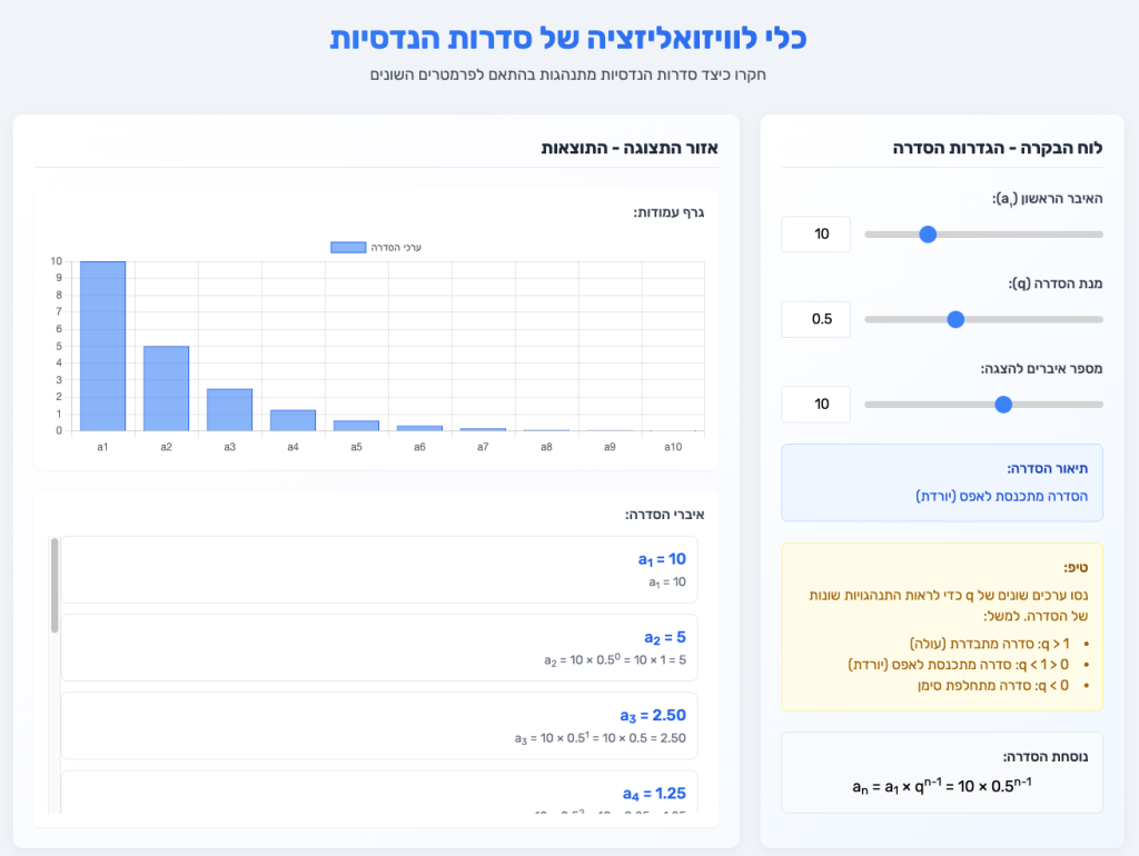 אפליקציות לחישובים מתמטיים וסדרות