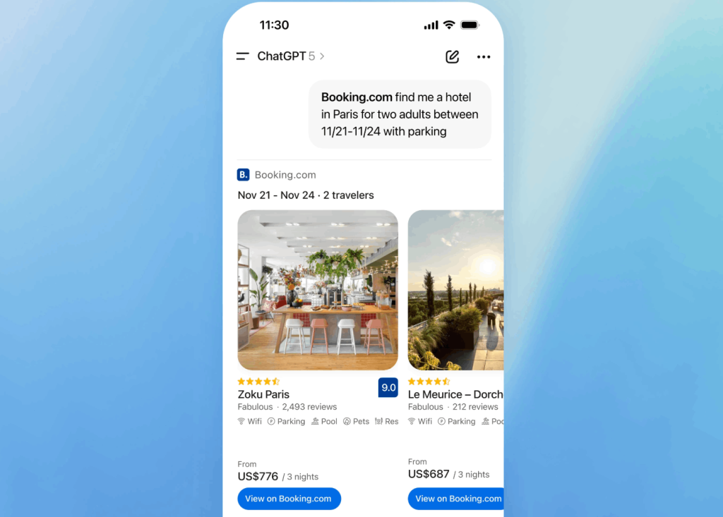 למצוא מלון דרך Booking בלי לצאת מ-ChatGPT