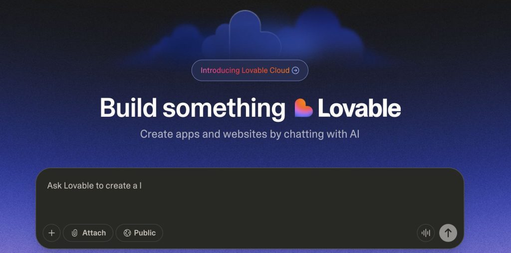 מסך הפתיחה של Lovable