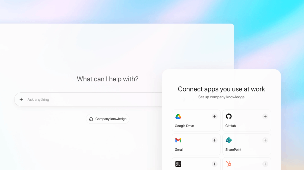 מסך חיבור יישומים ארגוניים דרך Company Knowledge