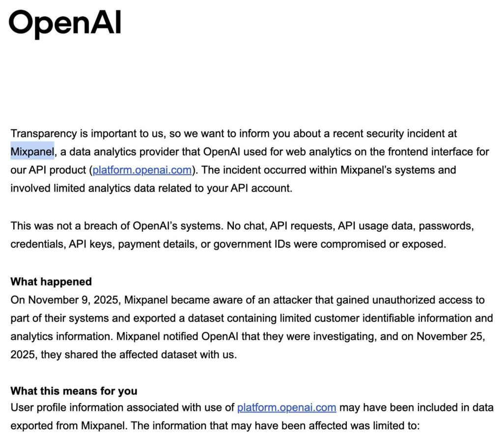 OpenAI פרסמה בימים האחרונים הודעה רשמית על אירוע צד שלישי שמחדד את שאלת האמון בשרשרת הספקים