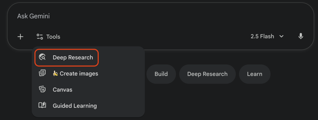הפעלת פיצ׳ר המחקר המעמיק דרך כלים (Tools)