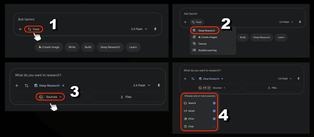 הפעלת Deep Research וחיבור מקורות מידע