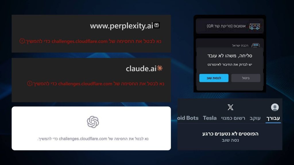 הודעות שגיאה בהם נתקלו המשתמשים