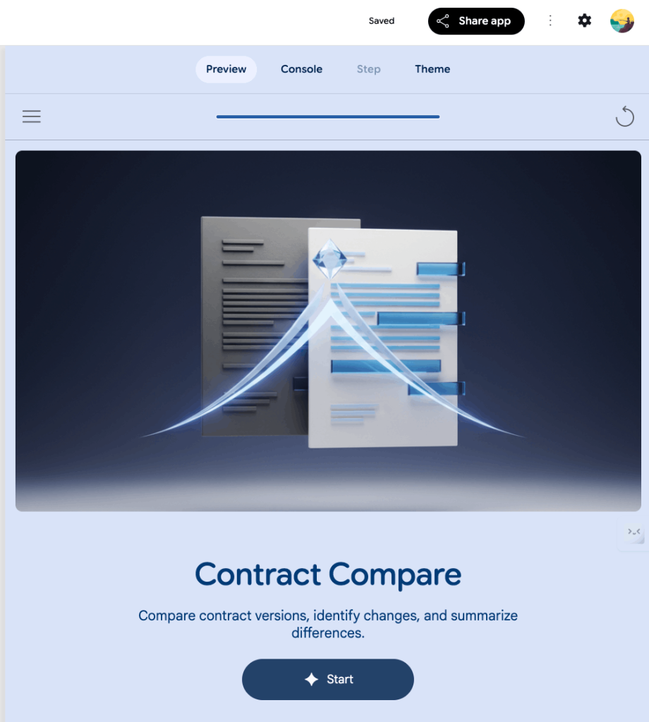 מסך תצוגה של אפליקציית Contract Compare ב־Opal