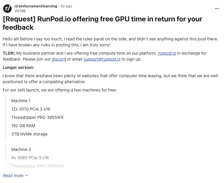 runpod post מתוך רדיט