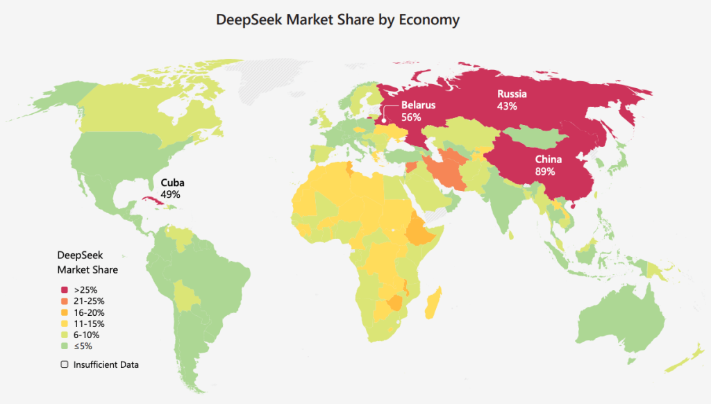 שיעור החדירה של DeepSeek לפי מדינה