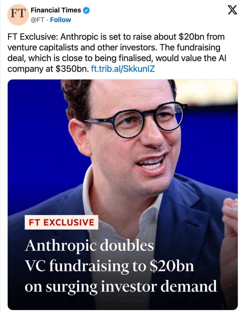 אנטרופיק בגיוס של 20 מיליארד דולר לפי שווי של 350 מיליארד דולר