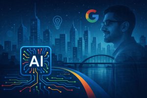 סקירה עיתונאית על הטרנספורמציה של גוגל: מ-מנוע חיפוש לחברת תשתית AI עולמית, עם השקעות ענק, קצב ביצוע והשלכות על השוק.