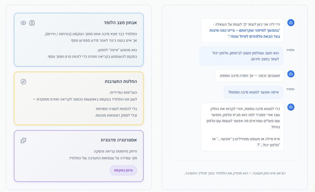 צ׳אט ואבחון דינמי של מצב לומד