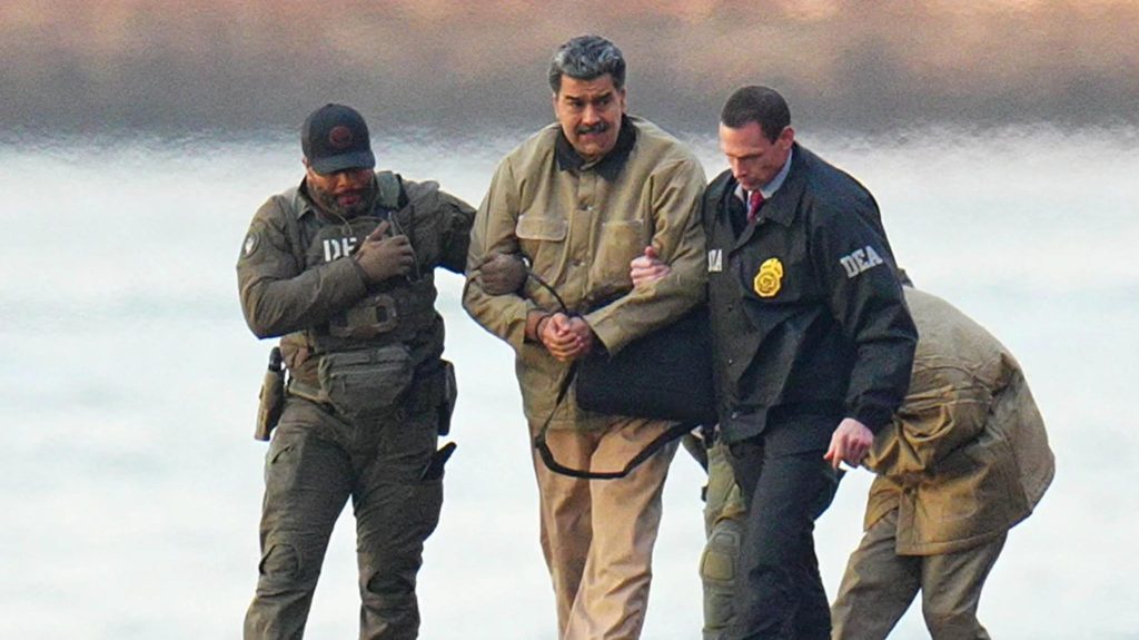 ניקולס מדורו מגיע למנחת מסוקים במנהטן לאחר שנלכד.