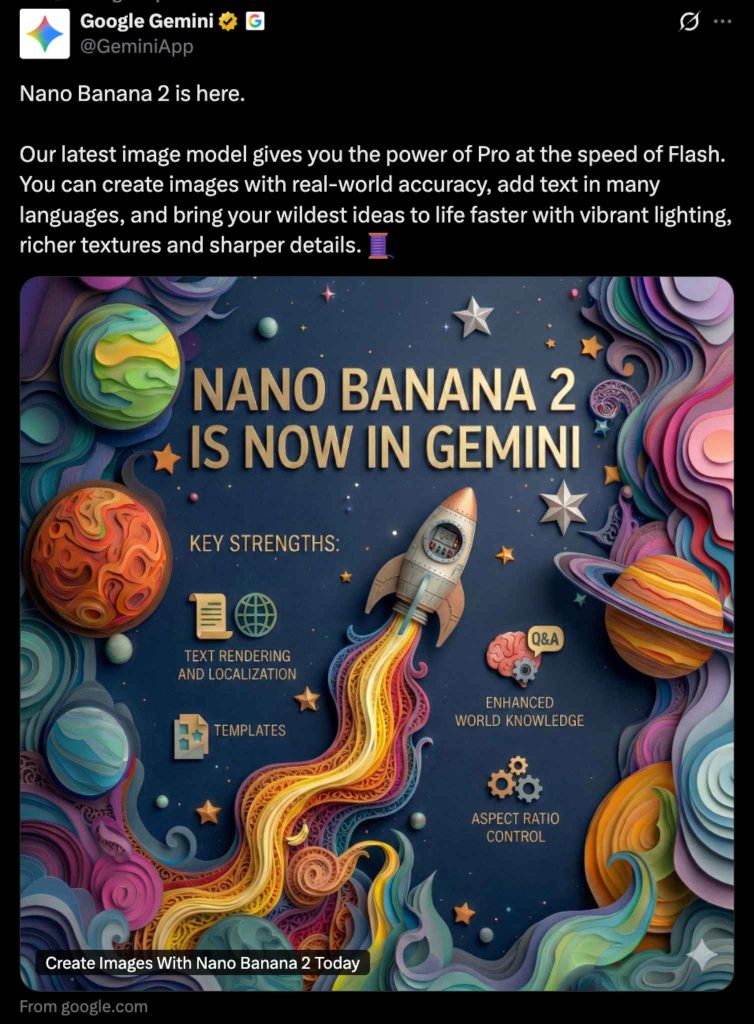 גרפיקה צבעונית בסגנון חללי שמלווה את הכרזת Nano Banana 2