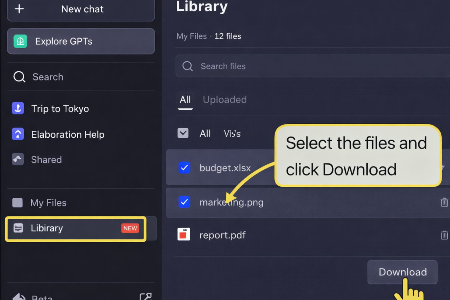 הורדת קבצים מהספרייה