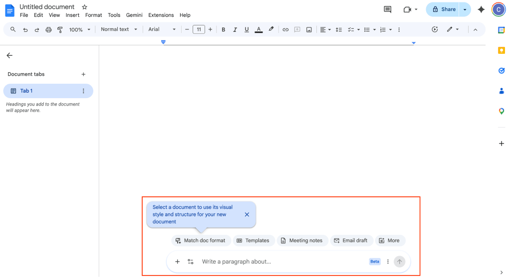 סרגל הפקודות החדש ב‑Google Docs