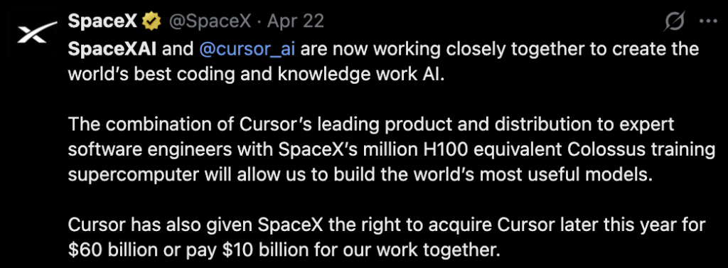 ההודעה הרשמית של SpaceX ב X