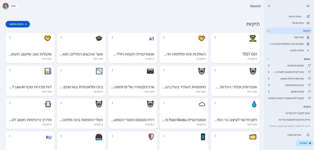 מבט על המחברות בג׳מיני: כל הפרויקטים במקום אחד