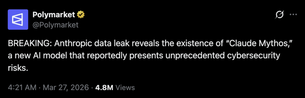 הדליפה של מיתוס כמה ימים קודם בפרסום של פולימרקט