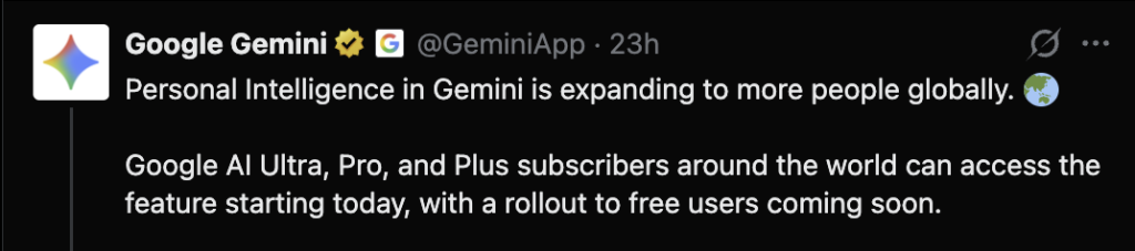 Personal Intelligence בג'מיני