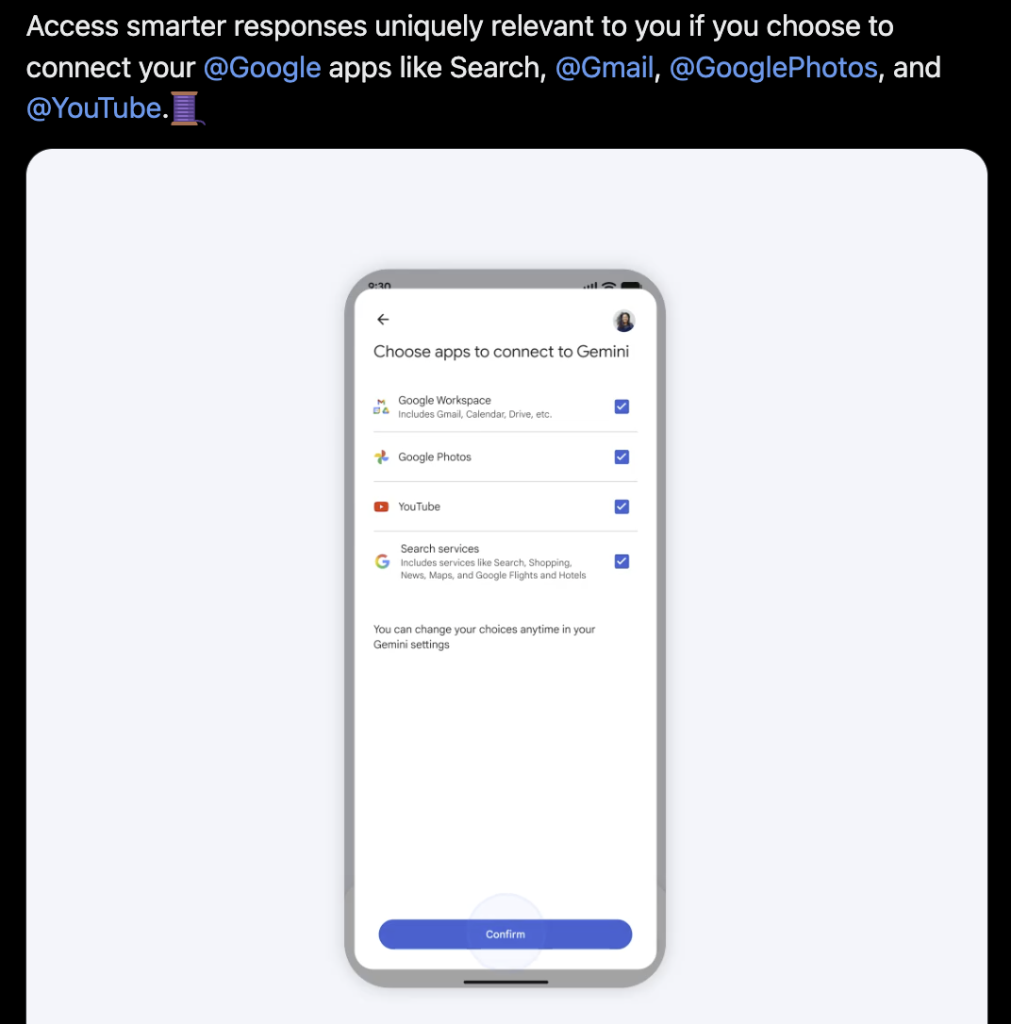 תבחרו איזה כלים בא לכם לחבר ל- Personal Intelligence 