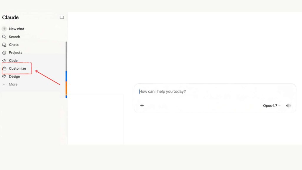 לוחצים בתפריט הראשי של קלוד על Customize