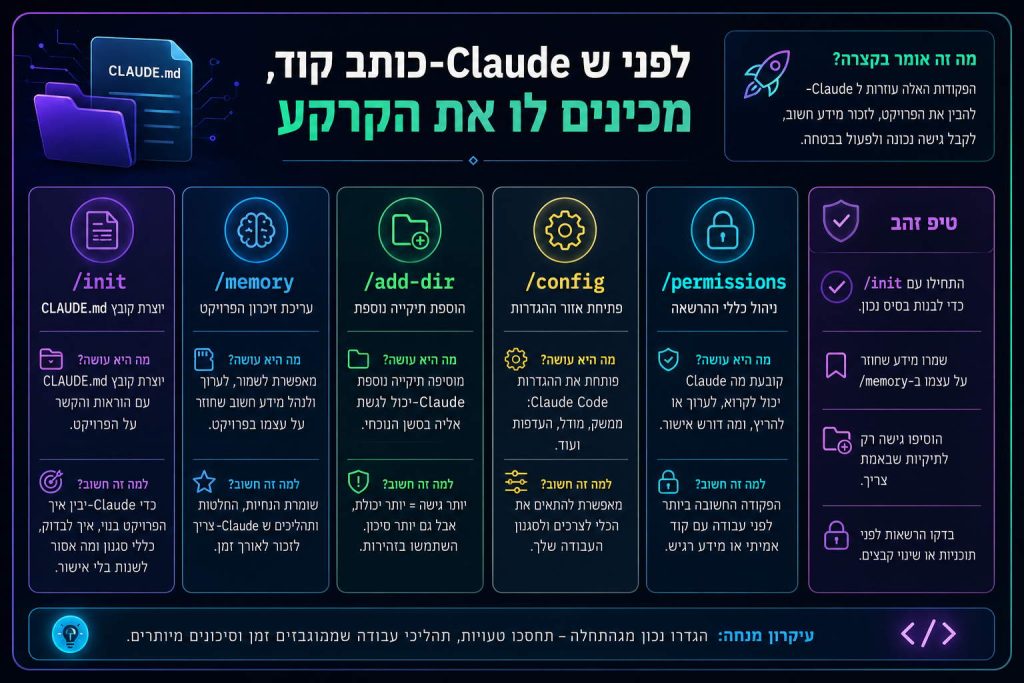 פעולות לפני כתיבת קוד 