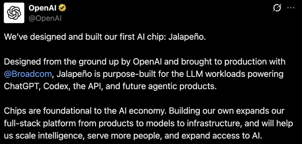 OpenAI חשפה את Jalapeño, שבב ה-AI הראשון שלה עם Broadcom
